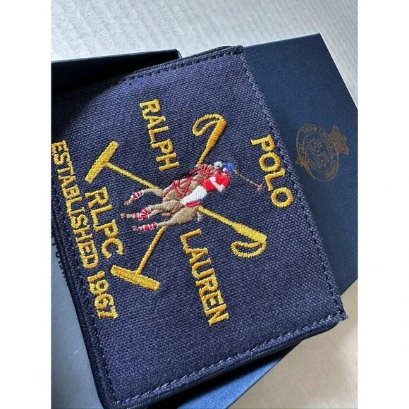 NIB POLO RALPH LAUREN Men's Card Case Crest Canvas Leather